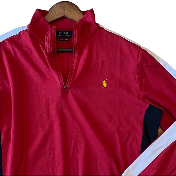 POLO RALPH LAUREN PIMA COTTON TRACK SUIT TOP JACKET 1/4 ZIP SHIRT PONY LOGO MED - Picture 3 of 5